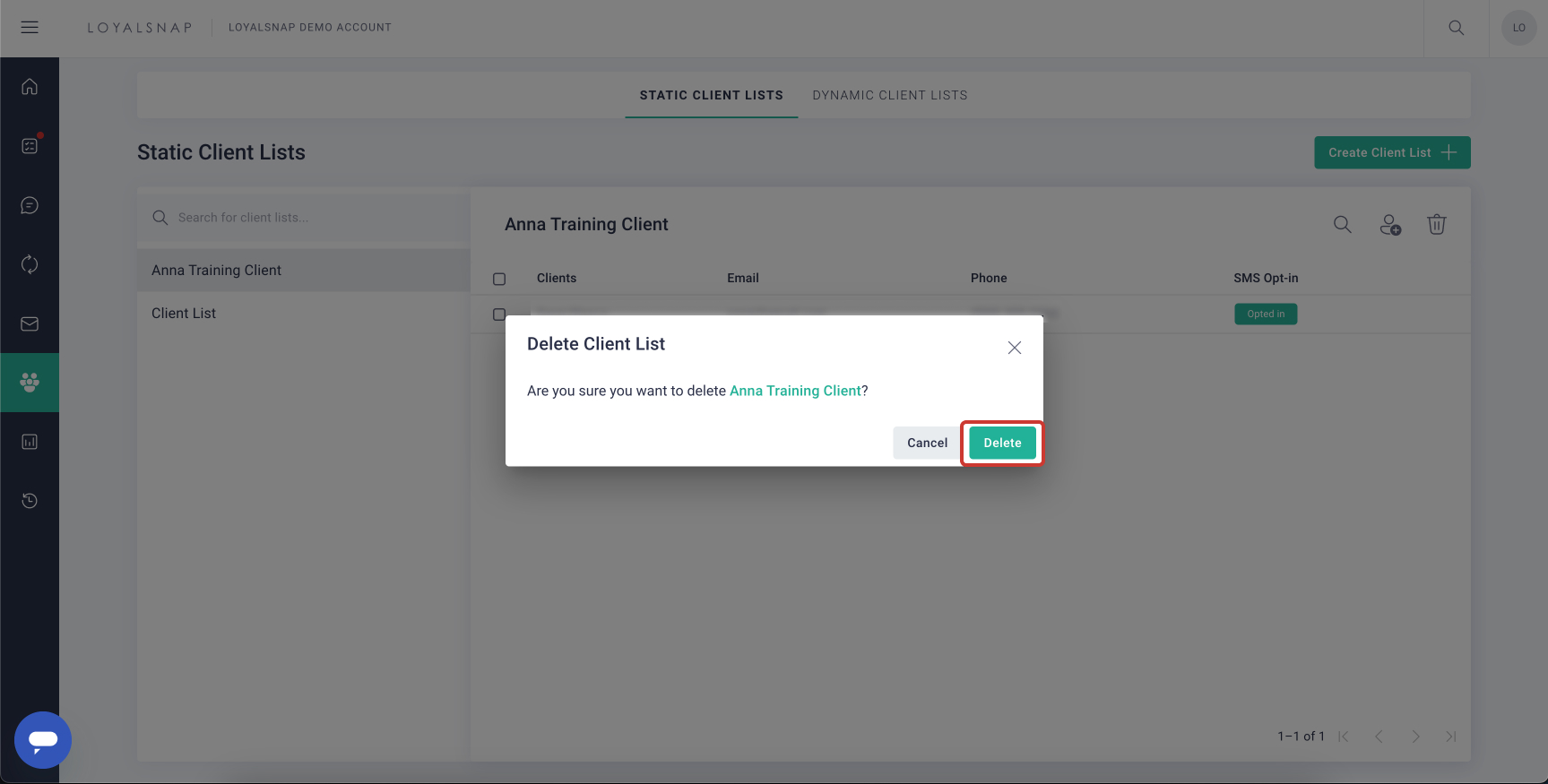 Loyalsnap - Delete a Client List - modal.jpg