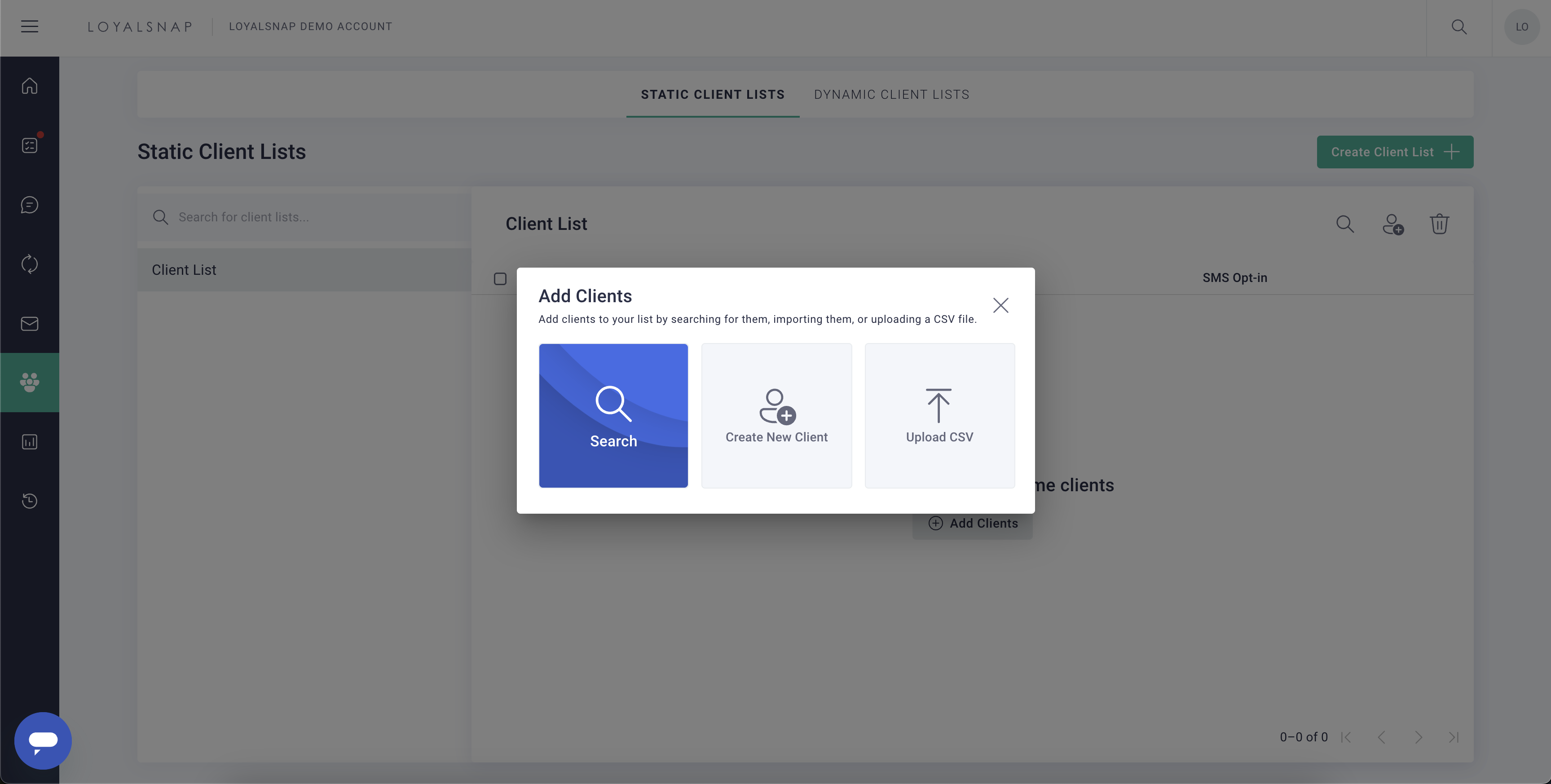 Loyalsnap | Create a Static Client List | Search.png