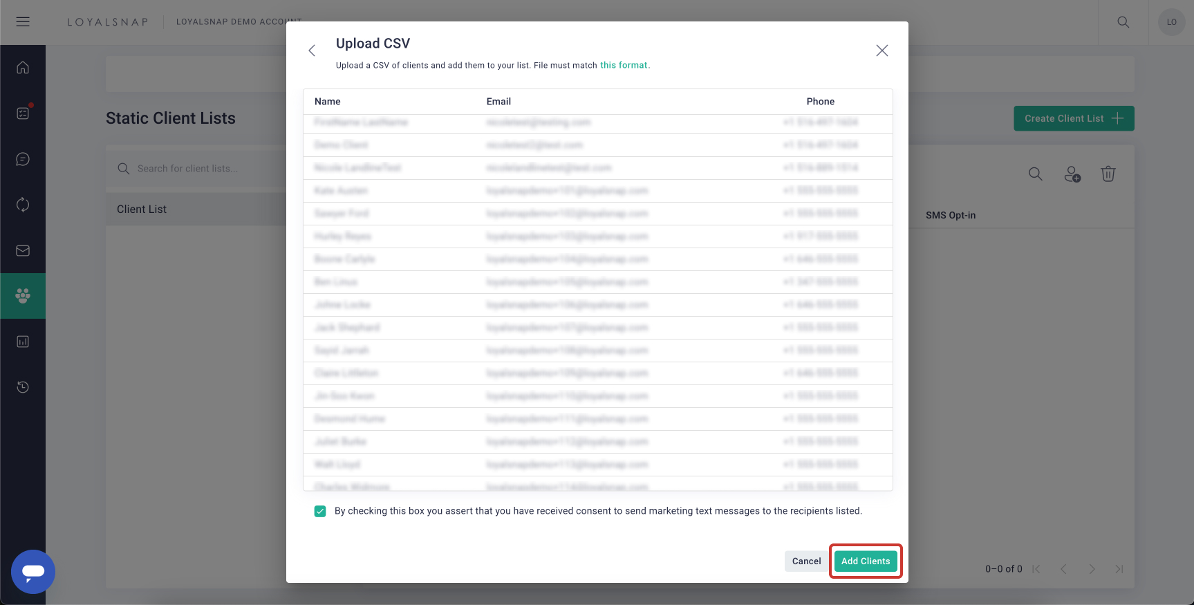 Loyalsnap | Create a Static Client List | Upload CVS - add.jpg