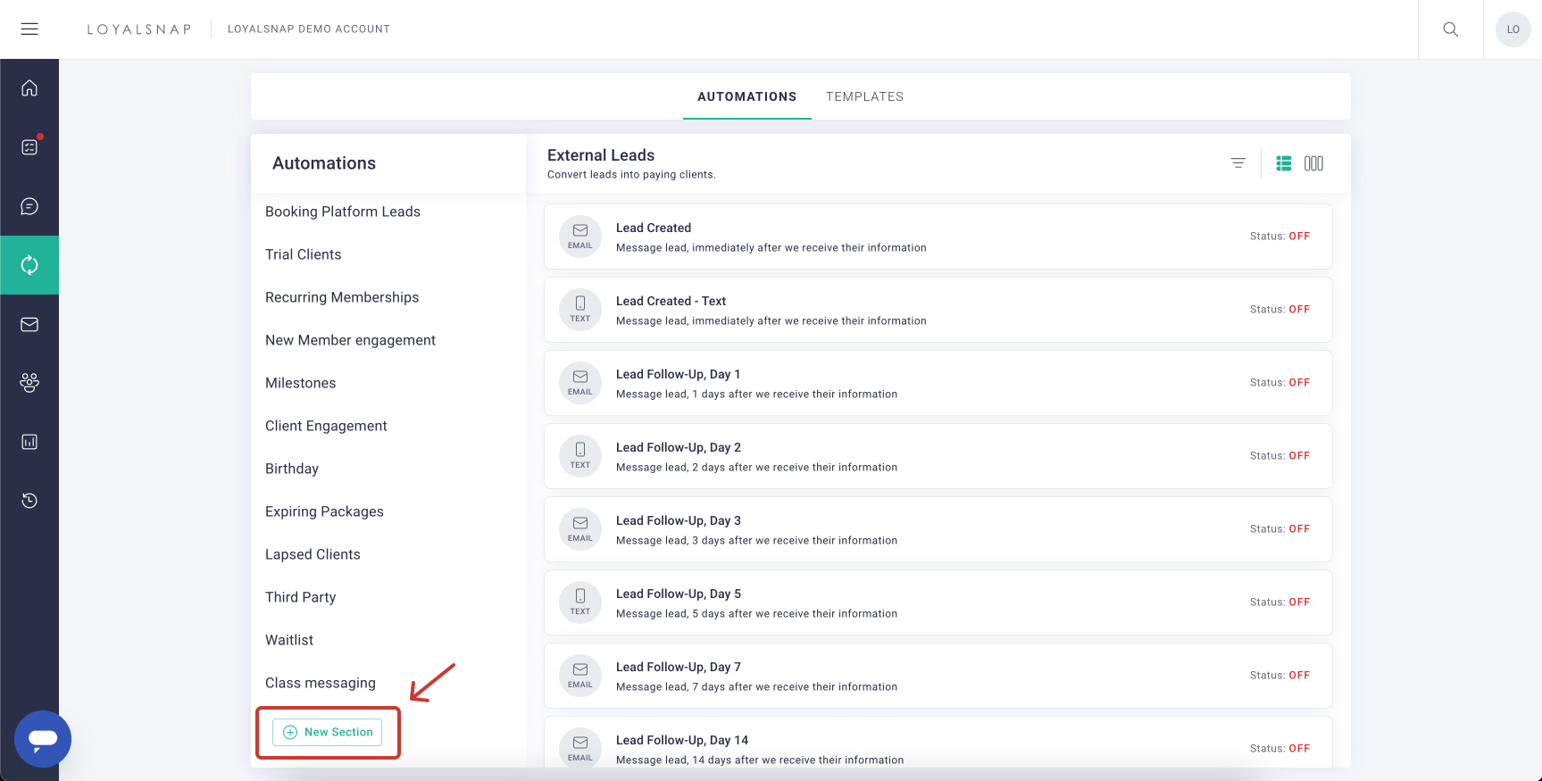 Loyalsnap - Create a new Automation Section - New section.jpg