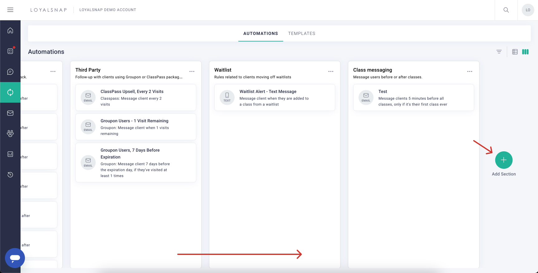Loyalsnap - Create a new Automation Section - New section column view.jpg