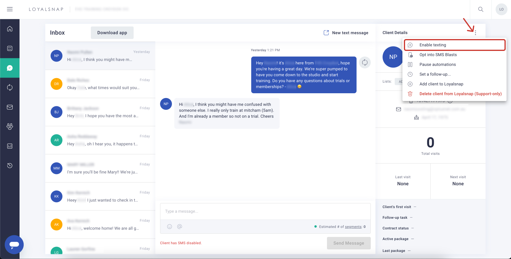 Loyalsnap - Disable Texting from the Inbox - Enable texting.jpg