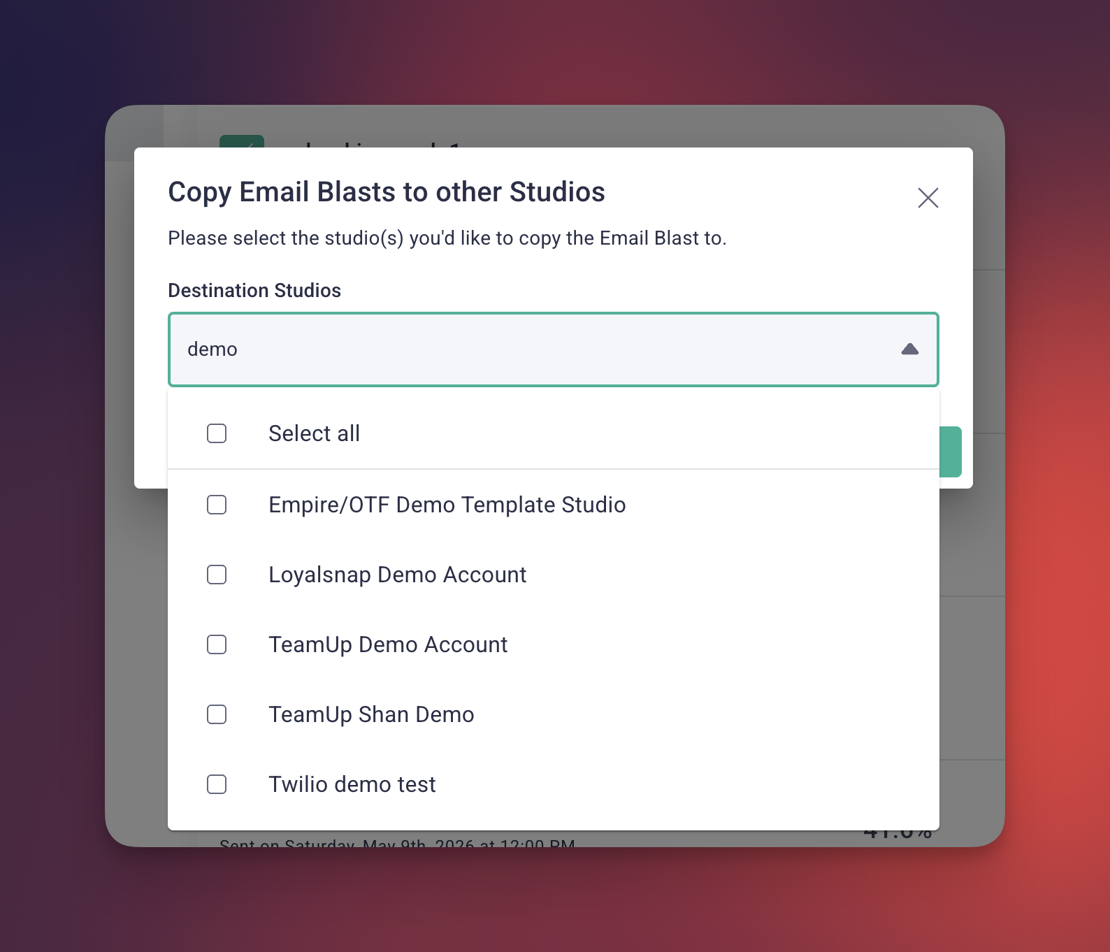 Choosing studios to copy the blast to