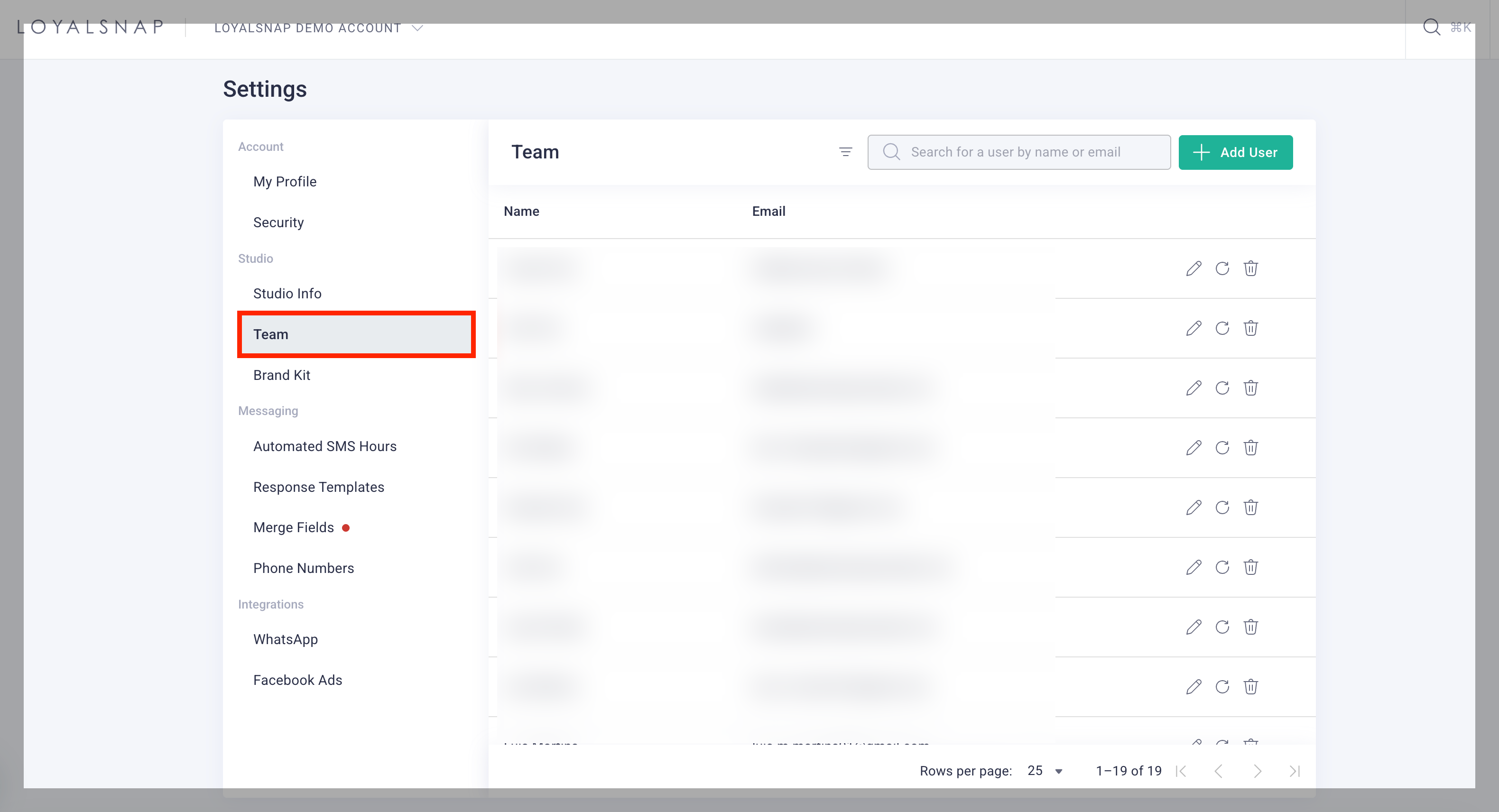 Team page