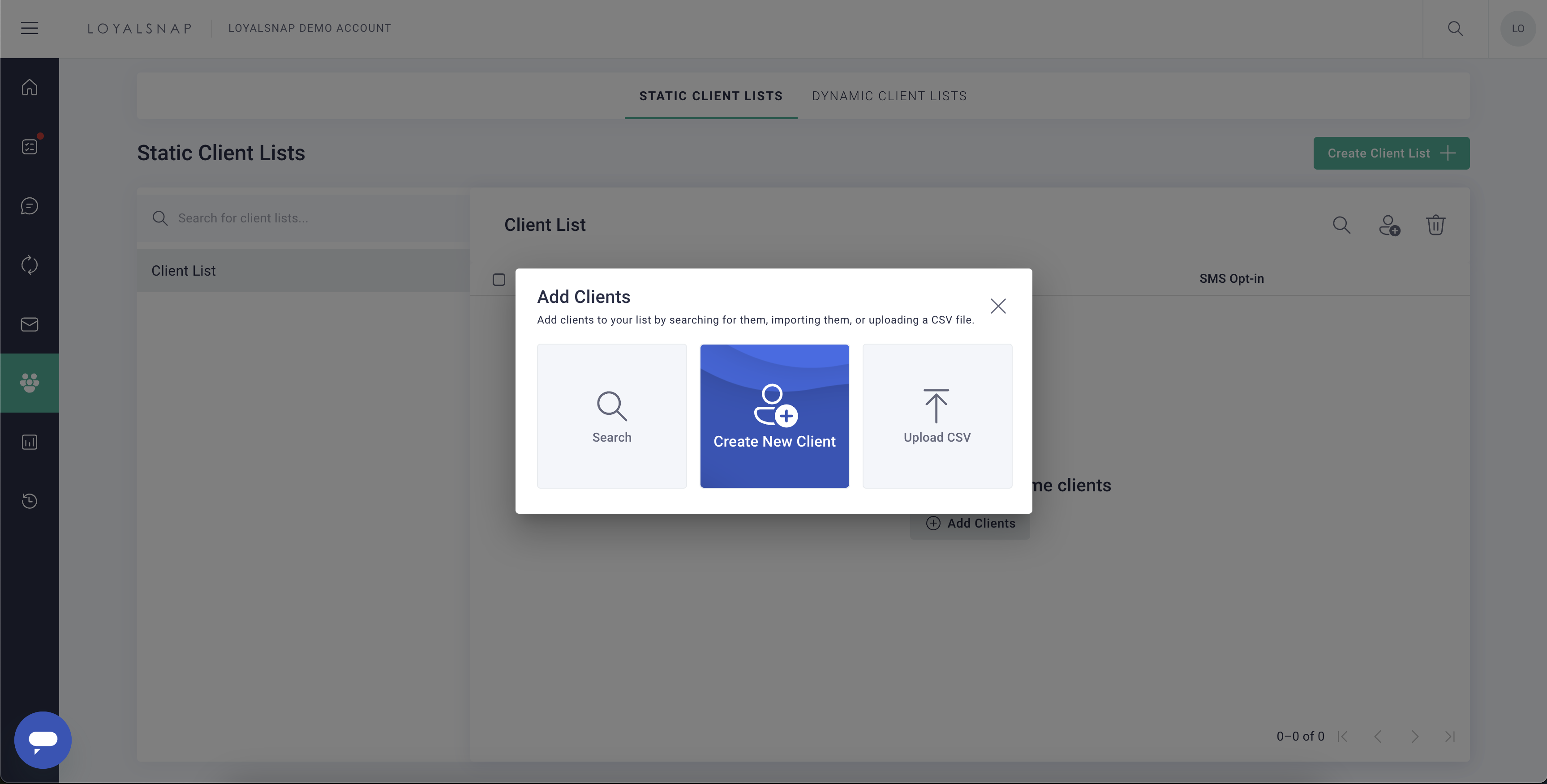 Loyalsnap | Create a Static Client List | Create new client.png