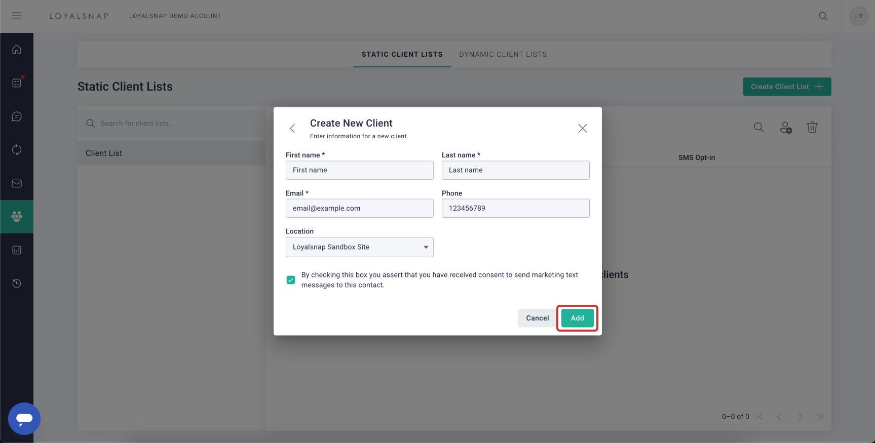 Loyalsnap | Create a Static Client List | Create new client - add.jpg