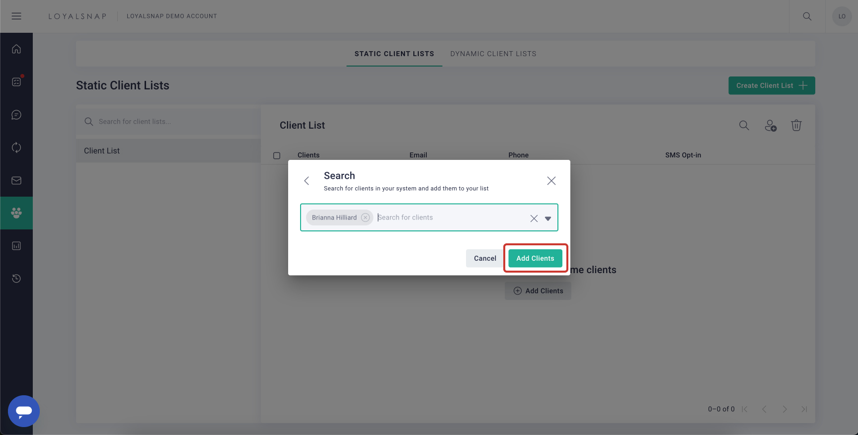 Loyalsnap | Create a Static Client List | Search - add.jpg