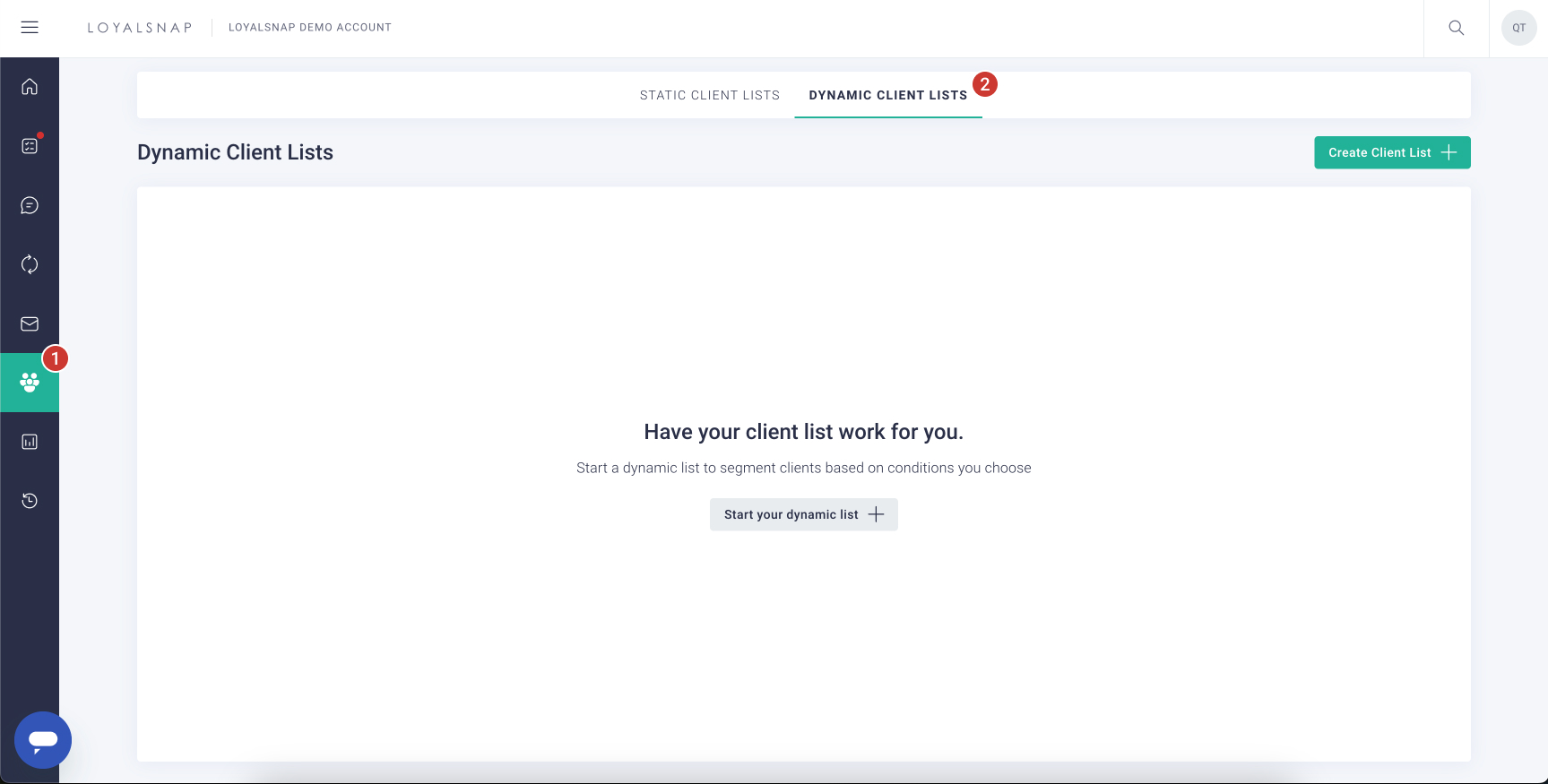 Dynamic Client Lists tab