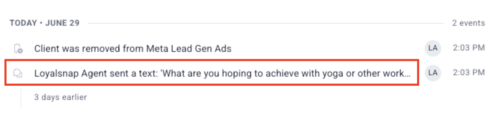 Auto-sent message in client History
